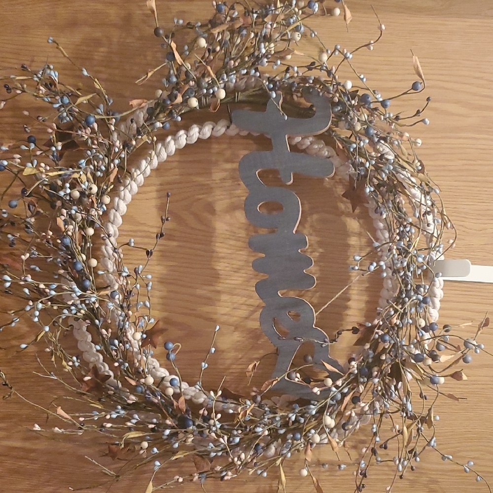 Rustic Home Holiday Wreath with Blue Accents
